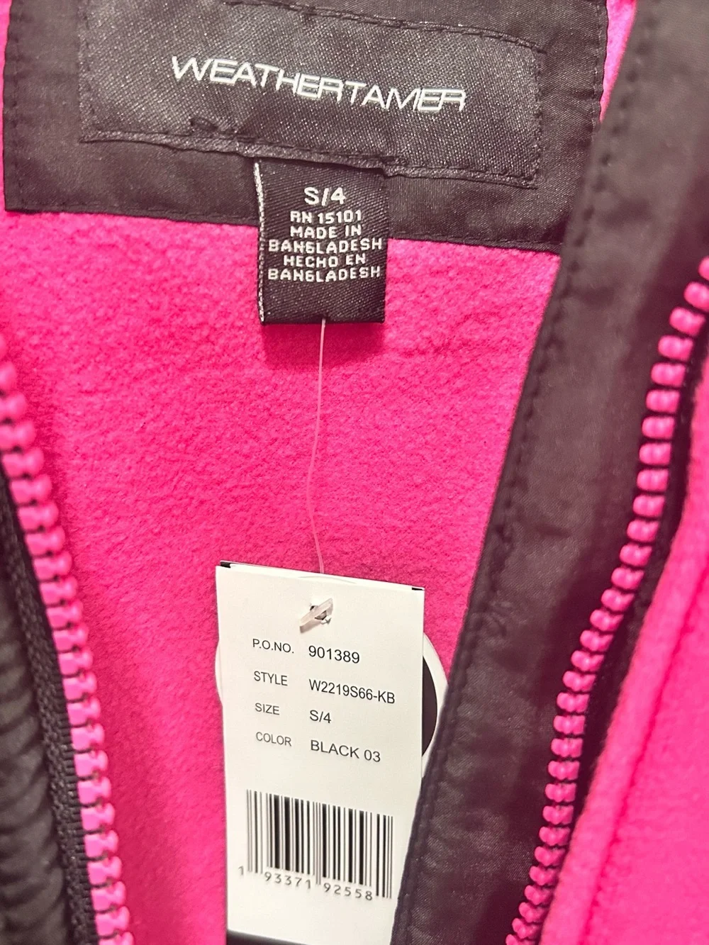 NWT Weather Tamer Girls Puffer Coat Size 4 Faux Fur Hood Pink Black
